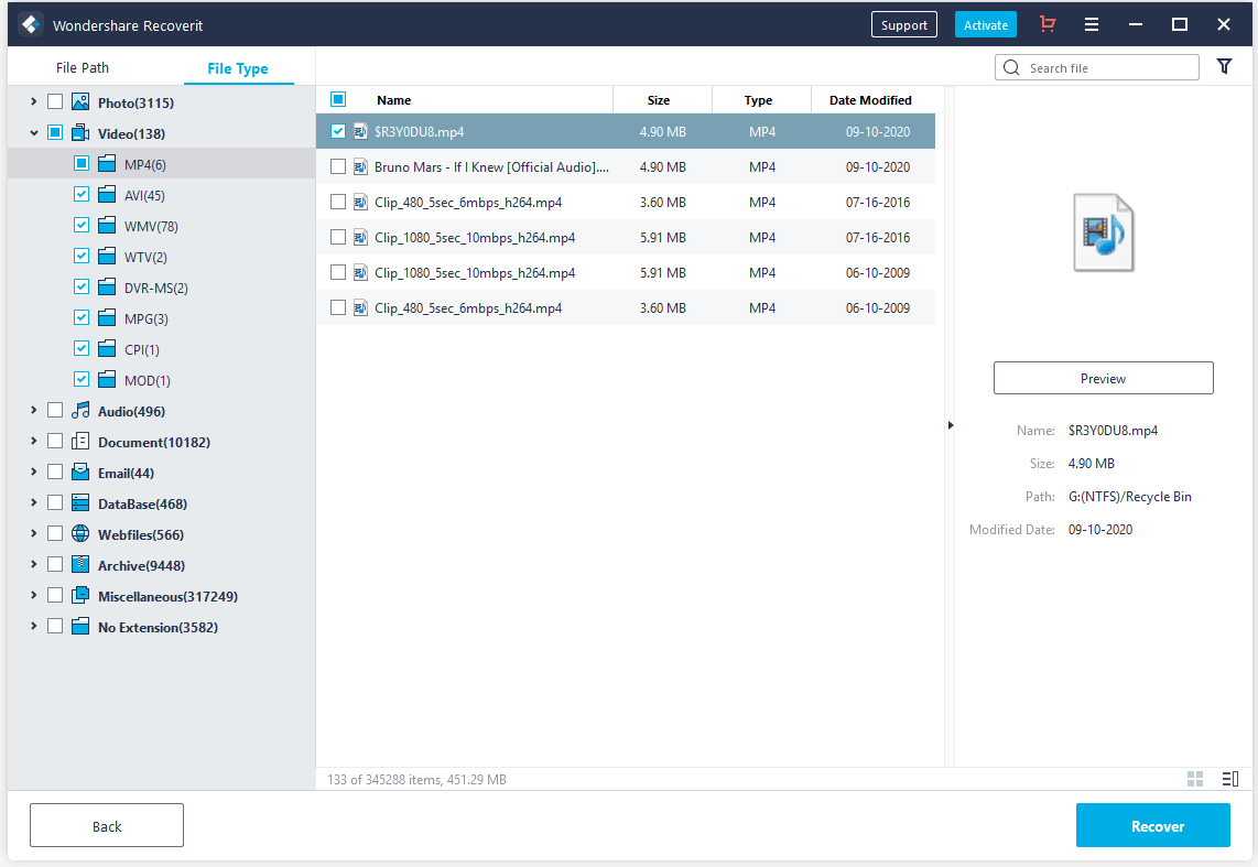 recover data using Wondershare Recoverit