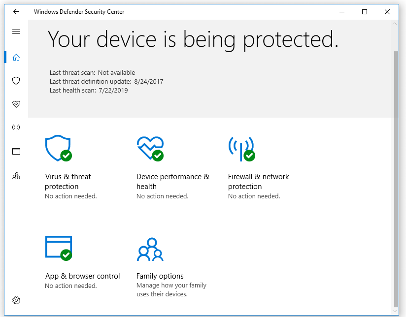 Windows defender security center