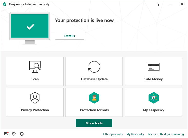 the main interface of Kaspersky