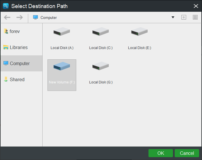 select a target disk to save the backup images