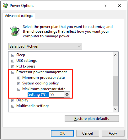 change maximum processor state