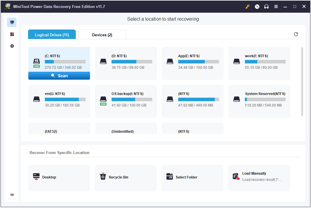 the main interface of MiniTool Power Data Recovery