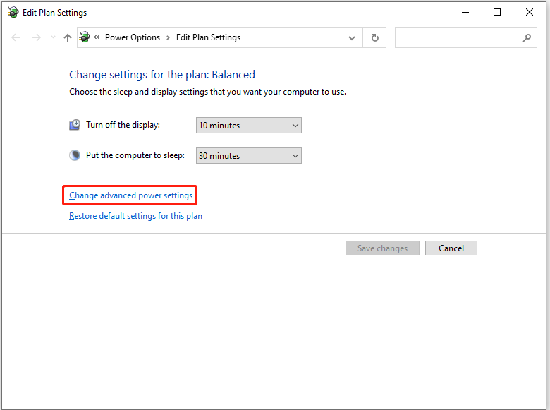 change advanced power settings