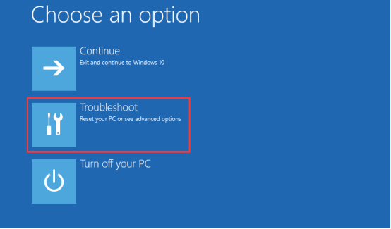 click the Troubleshoot option