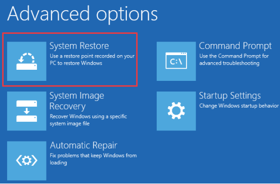 choose System Restore in Advanced options