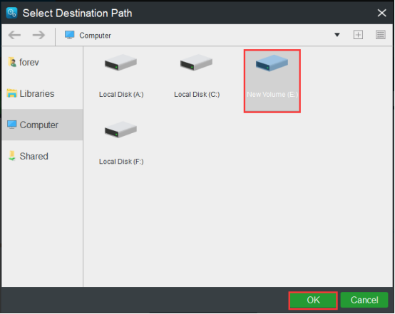 select the drive you want to store the disk image