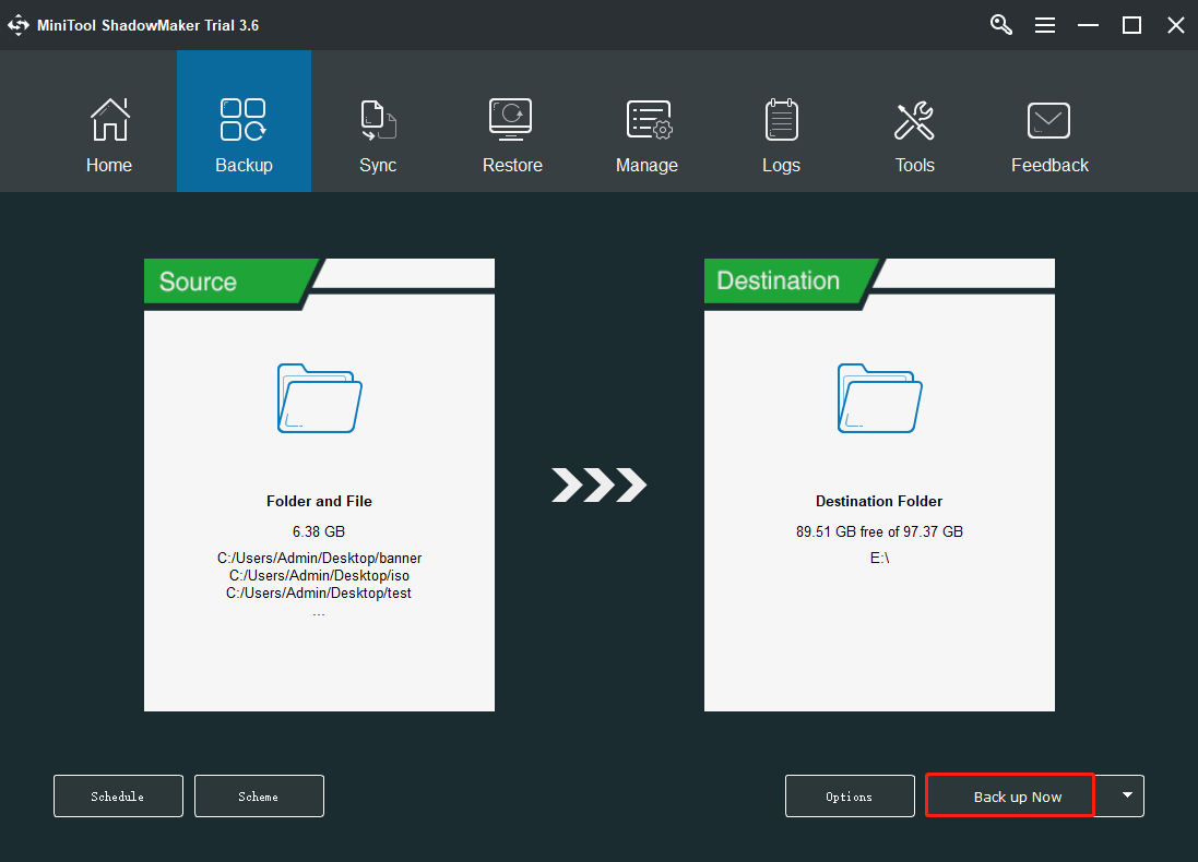 MiniTool ShadowMaker file backup