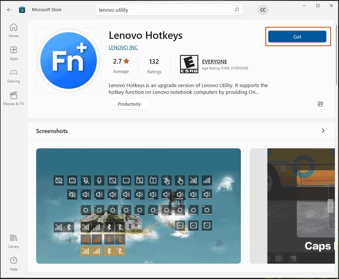 Lenovo Hotkeys in Microsoft Store