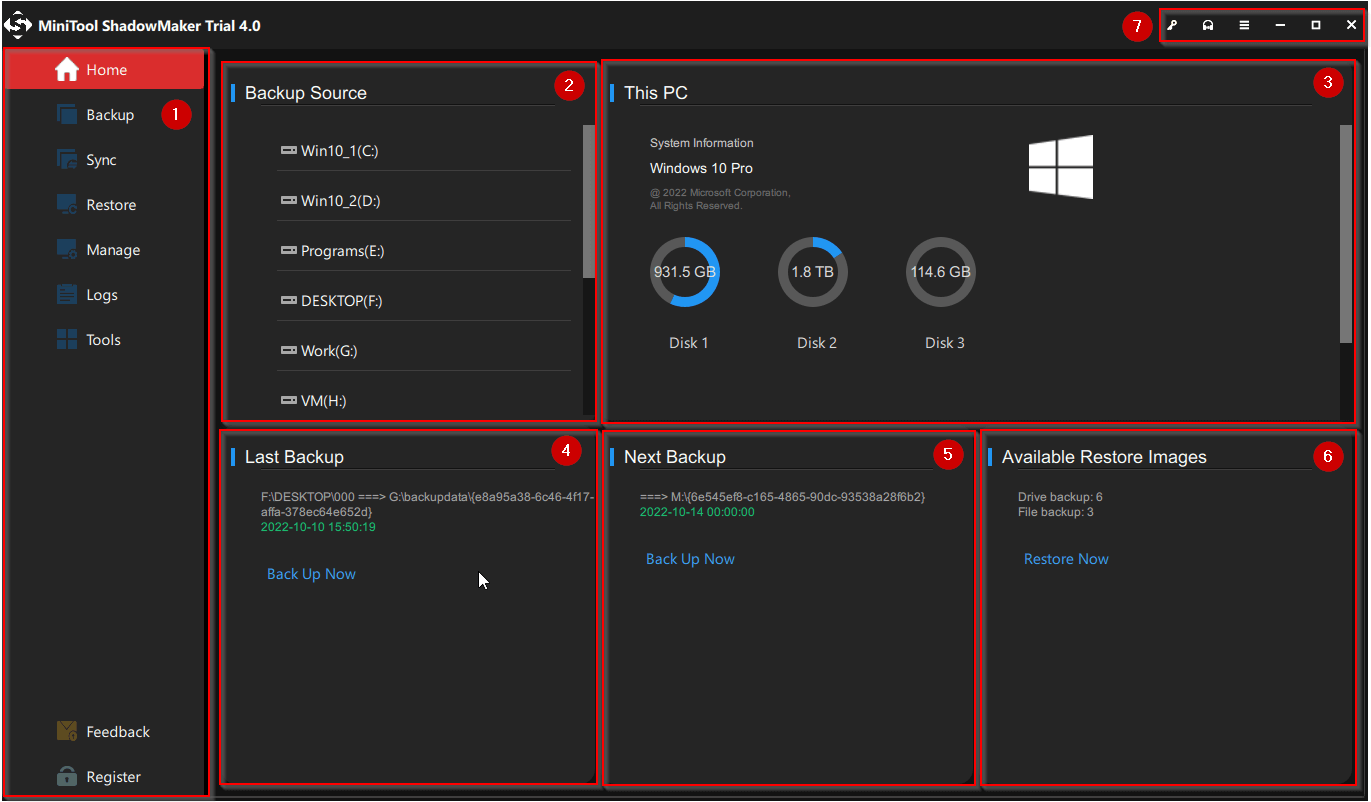 MiniTool ShadowMaker main interface introduction