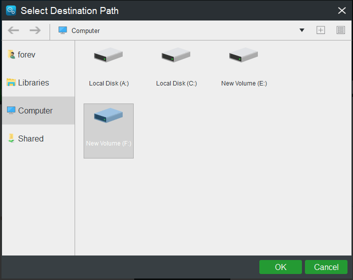 select backup destination