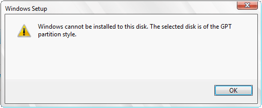 The selected disk is of the GPT partition style