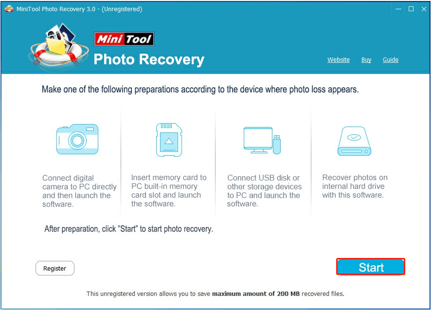 start to use photo recovery