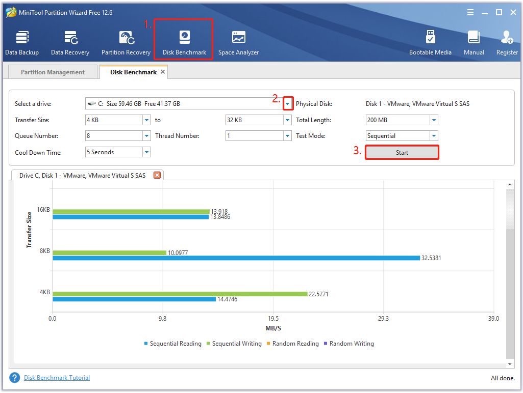 test de référence à l'aide de MiniTool Partition Wizard