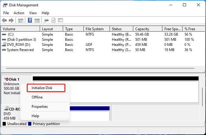 select Initialize Disk