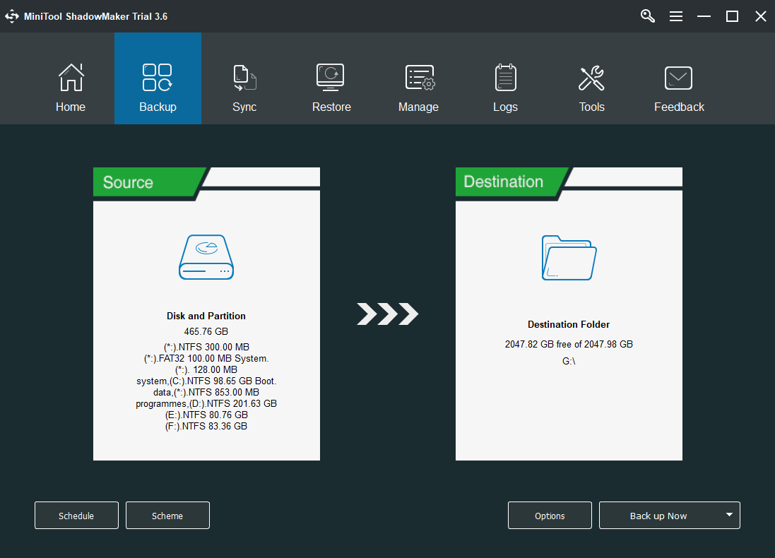 mirroring hard drive with MiniTool ShadowMaker