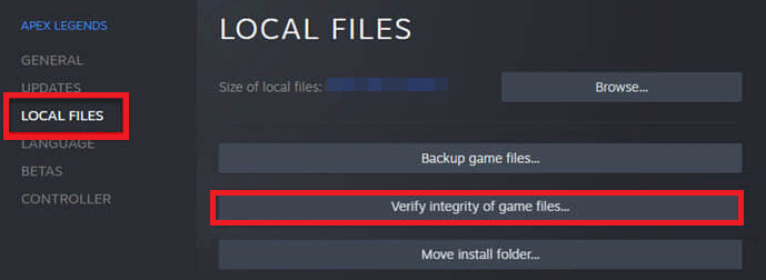 Haz clic en Verificar la integridad de los archivos del juego.
