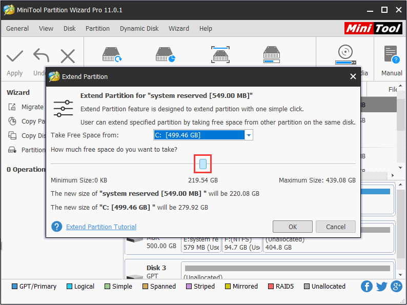 uma janela pop-up para ajustar o tamanho do espaço que você deseja ocupar