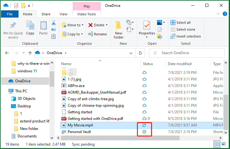 put file in local OneDrive folder for backing up