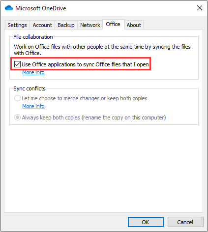 uncheck the Use Office applications to sync Office files that I open option