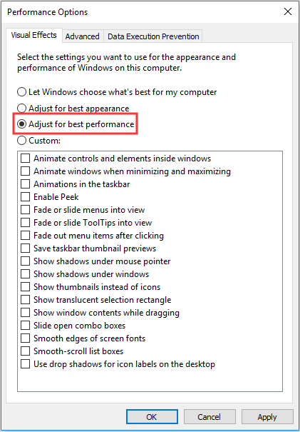 choose Adjust for best performance