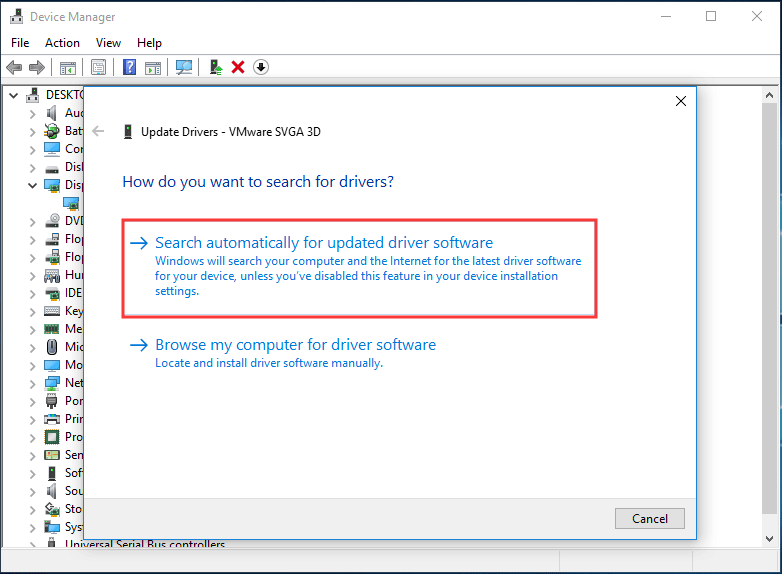 choose Search automatically for updated driver software