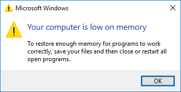 votre ordinateur manque de mémoire avertissement