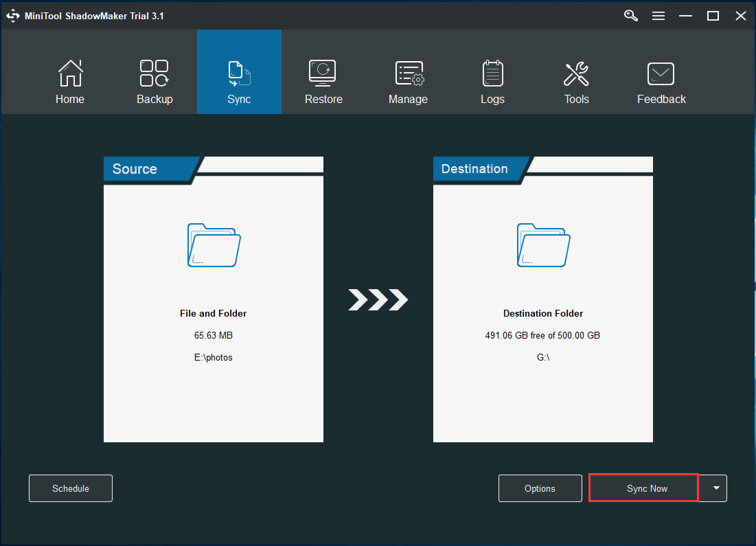 Fichiers de synchronisation de MiniTool ShadowMaker