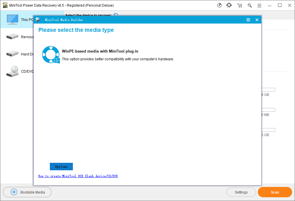 Cliquez sur le support WinPE avec le plug-in MiniTool