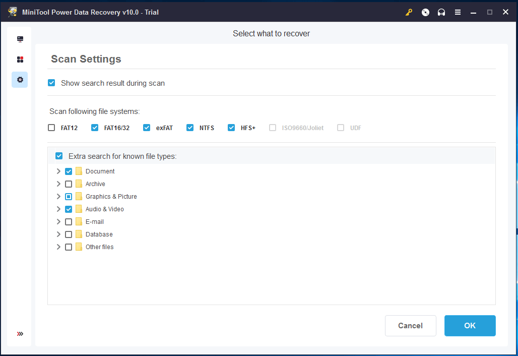 utilisation de l'option de paramètres pour configurer l'analyse