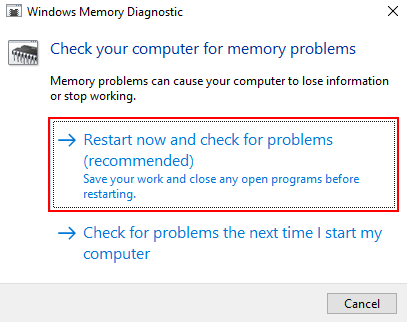 Utilice la herramienta de diagnóstico de memoria de Windows