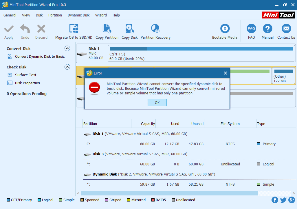 failed to convert the specified dynamic disk