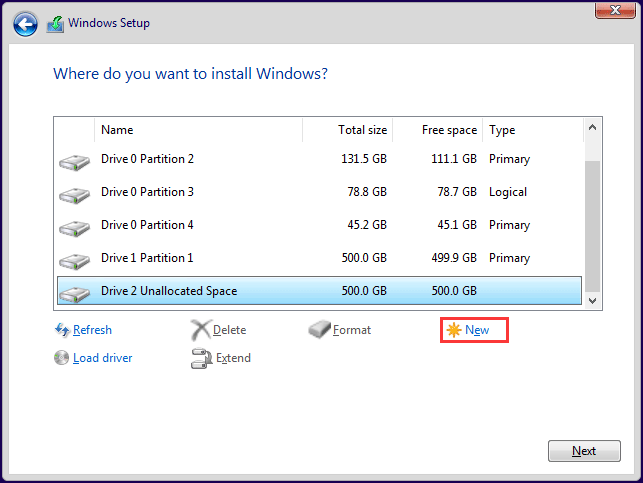  créer une partition avant d'installer Windows