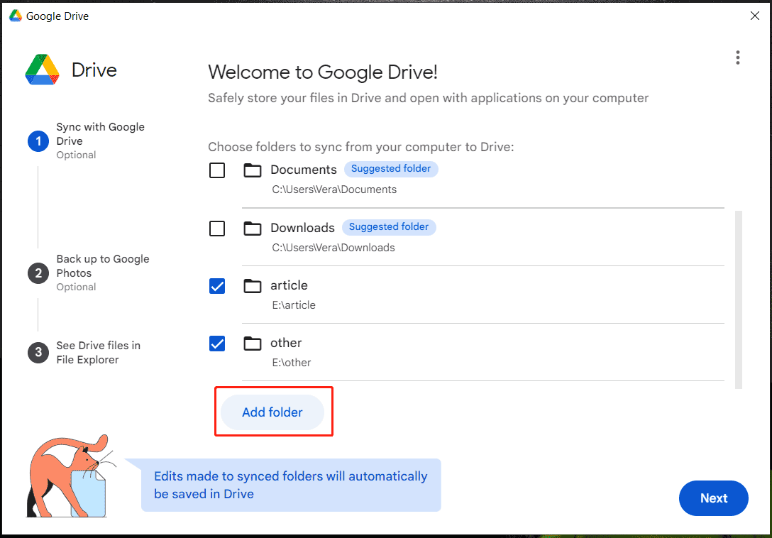 sync with Google Drive