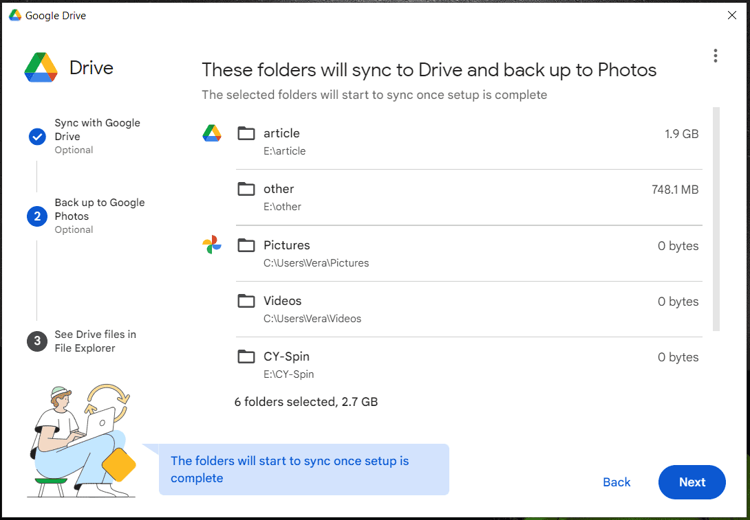 confirm folders to sync