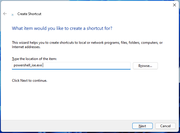 create PowerShell ISE desktop shortcut