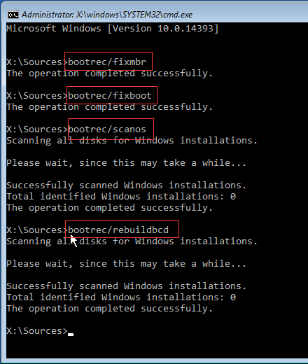 reconstruir bcd usando los comandos de diskpart