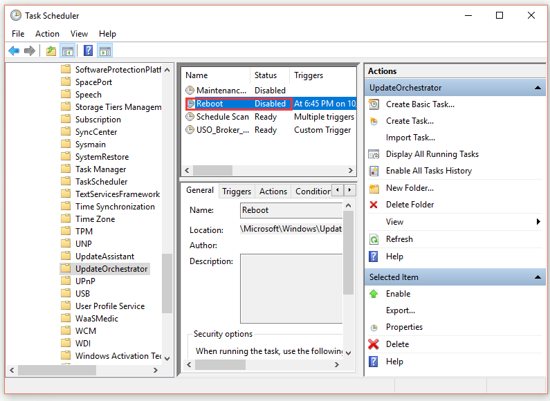 disable the Reboot task in Task Scheduler