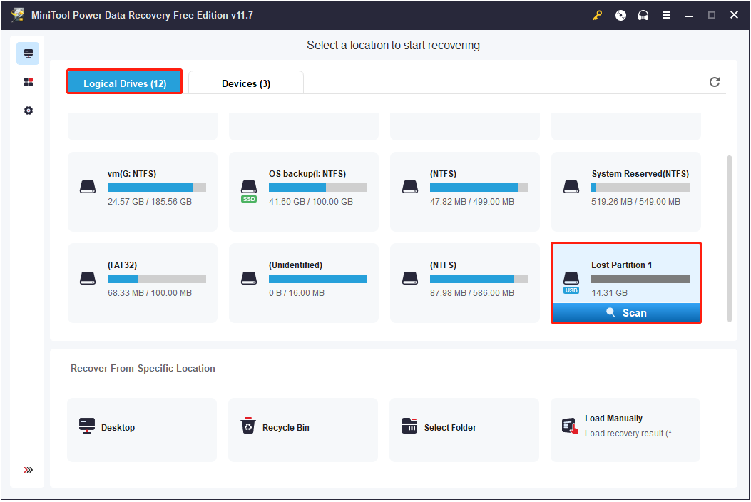 select the lost partition to scan