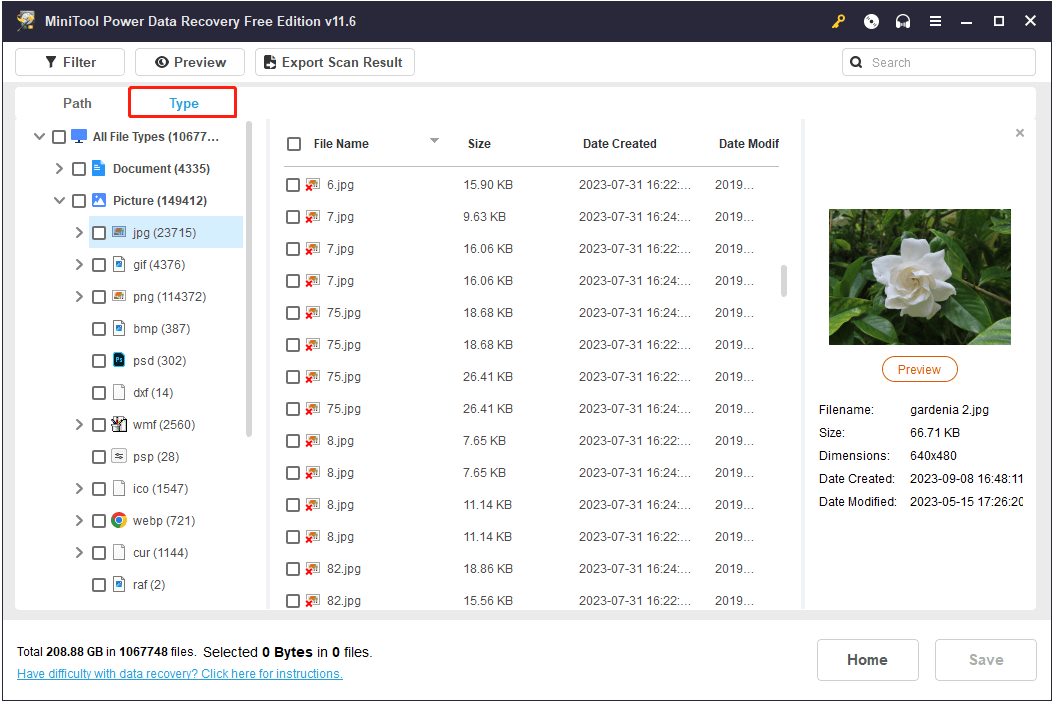 view files by file type