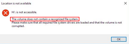 volume does not contain a recognized file system