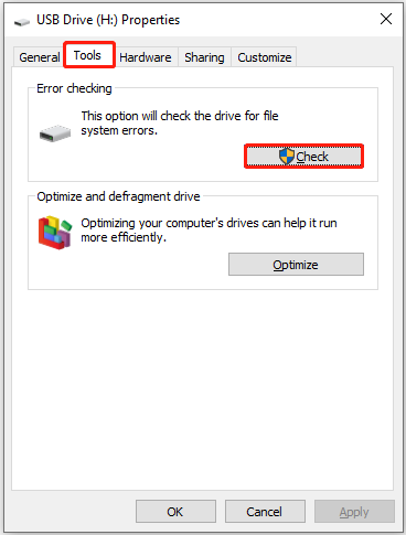 check the corrupted drive for file system errors
