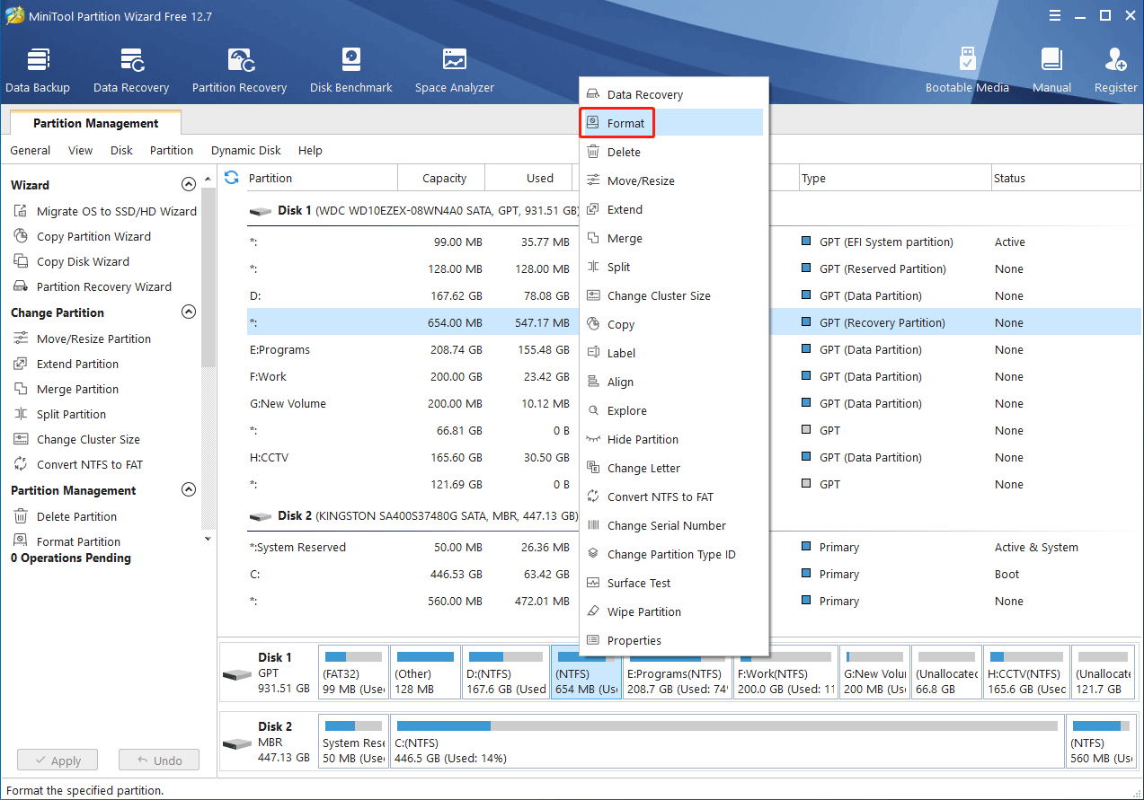 format an SSD using MiniTool Partition Wizard