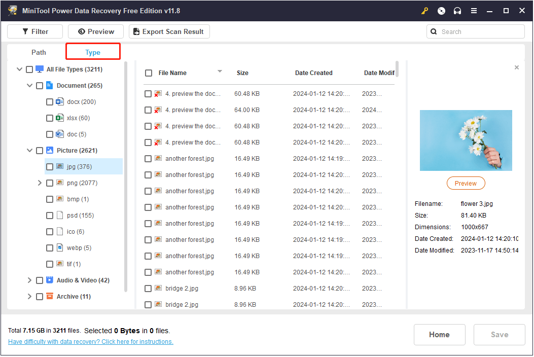 view files by file type