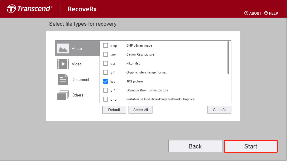 select the file types for recovery