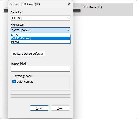 format USB in File Explorer