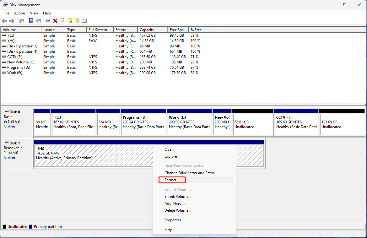 format USB flash drive using Disk Management