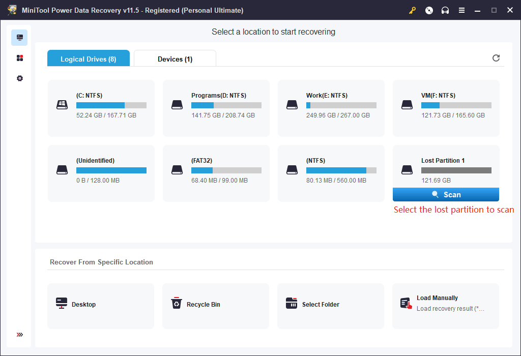 select a lost partition to scan