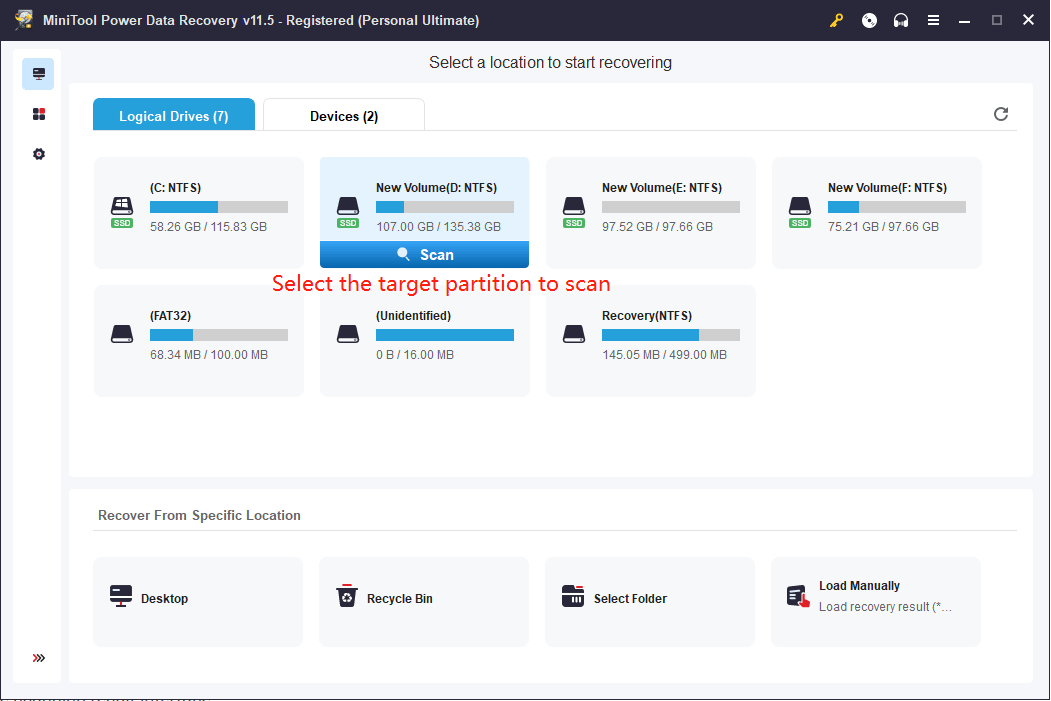 choose a target partition to scan