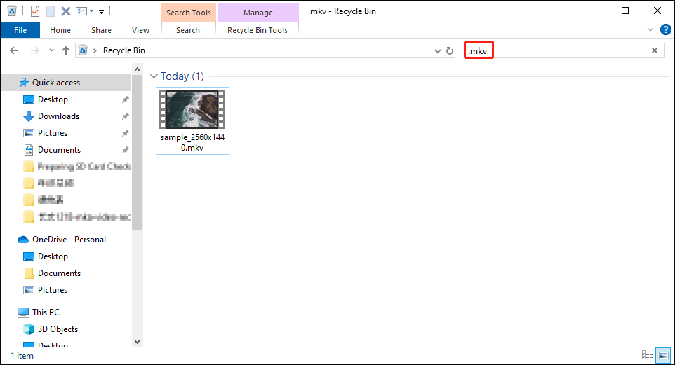 recover MKV file from Recycle Bin