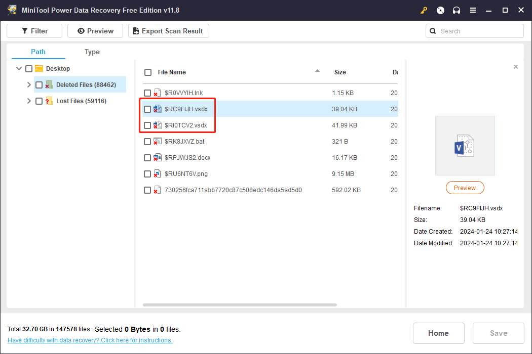 find the needed Visio files from the scan results